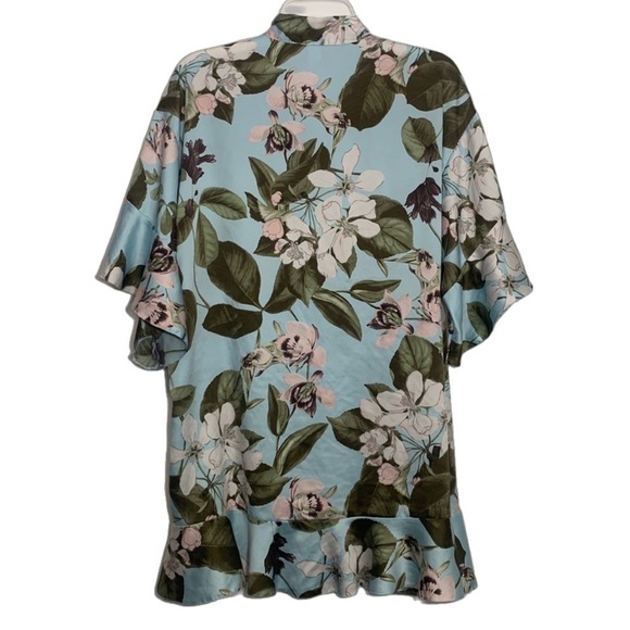 Victoria’s Secret Here Comes The Bride Satin Floral Blue Flounce Kimono Robe XS - Picture 4 of 10